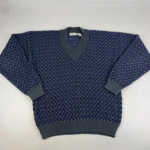 Vintage Massini Mens Size L Textured 3D Grandpa Sweater V Neck Geometric